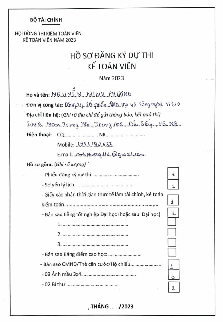  Hướng dẫn hoàn thiện hồ sơ đăng ký dự thi kế toán viên năm 2023 cho thí sinh đăng ký lần đầu